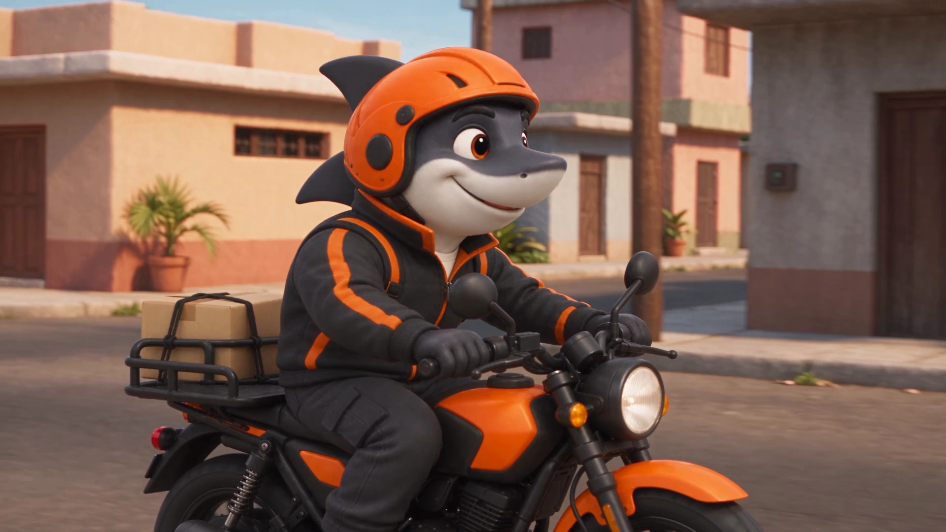 Repartidor tiburón de TorniYa en moto