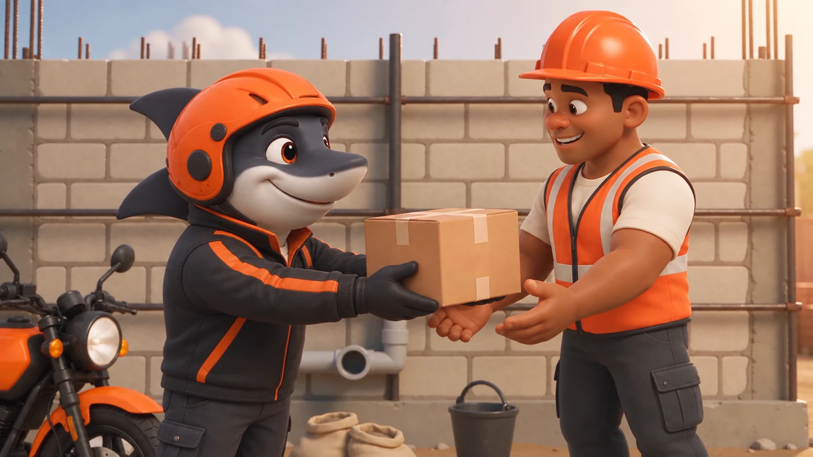 Repartidor ilustrado entregando la caja al trabajador